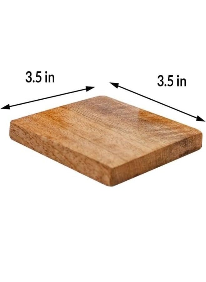 IThree Rajasthani Sheesham Wood Handcrafted Tea Coaster Set of 4 for Home Wooden Square Coaster (Brown) - Image 2